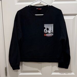Zara x Disney Black Cropped Crewneck Sweatshirt with Mickey Design